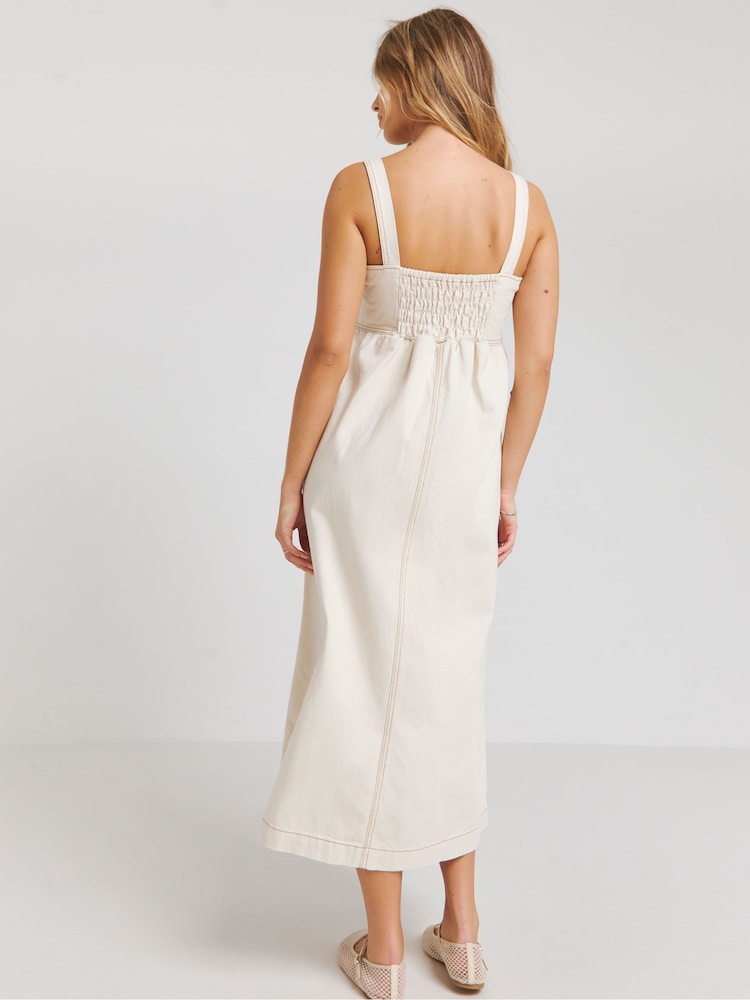 Simply Be Natural Midaxi Pocket Detail 100% Cotton Apron Dress - Image 2 of 4