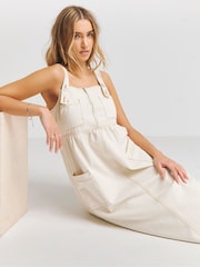 Simply Be Natural Midaxi Pocket Detail 100% Cotton Apron Dress - Image 3 of 4