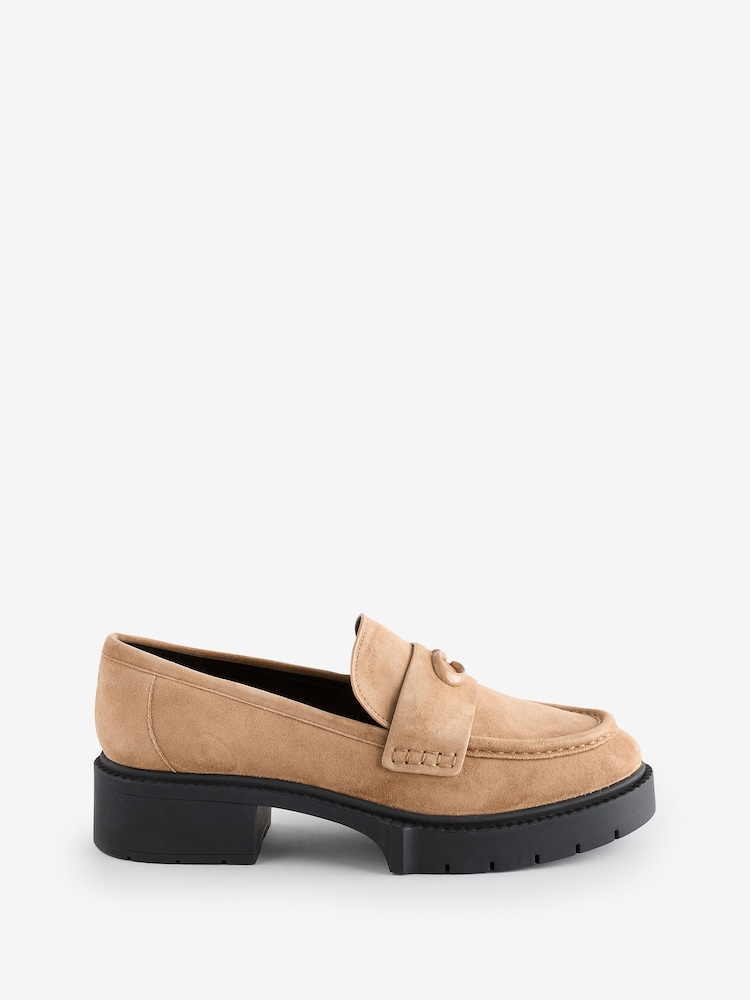 COACH Brown Leah Suede Leather Loafers - Image 1 of 6