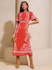Lipsy Wadenlanges Chiffonkleid mit floralem Print und Flatterärmeln - Bild 1 von 4