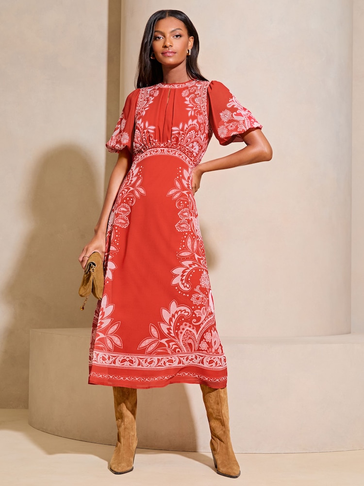 Lipsy Red Flutter Sleeve Floral Chiffon Midaxi Dress - Image 1 of 4 Lipsy Red Flutter Sleeve Floral Chiffon Midaxi Dress - Image 1 of 4