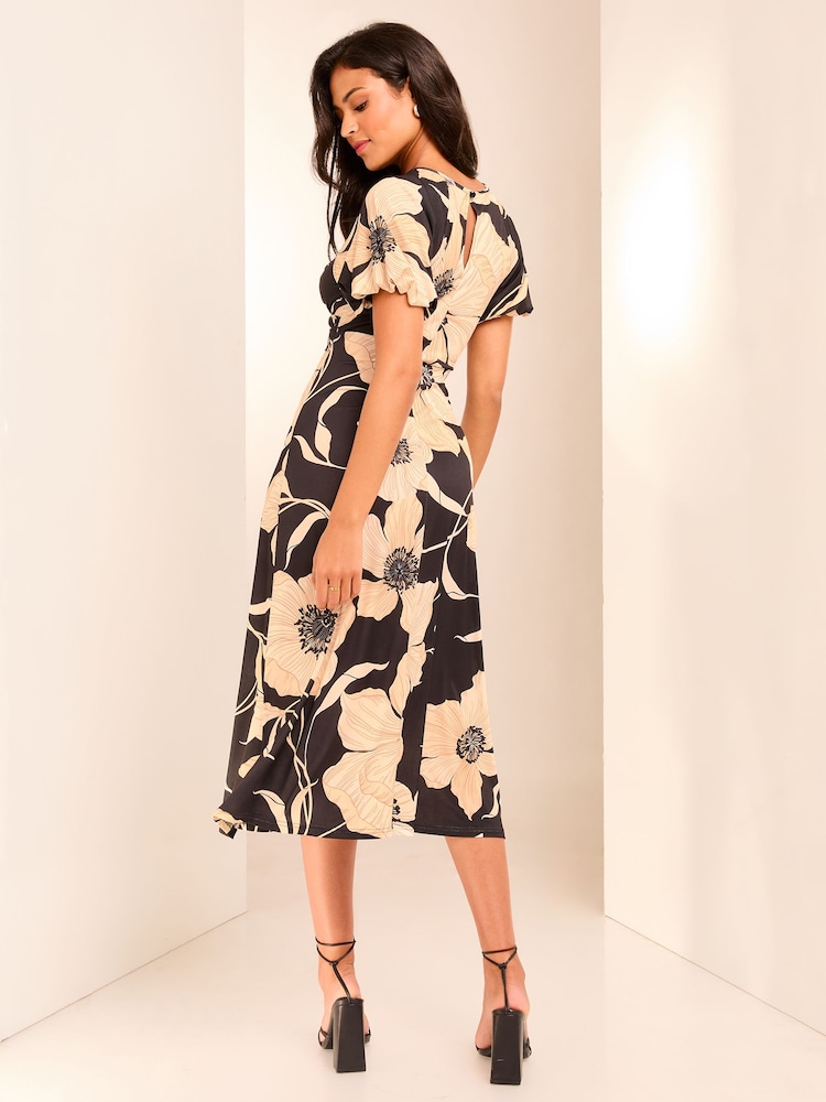 Lipsy Black/White Floral Cross Front Underbust Jersey Midi Dress - Image 2 of 4