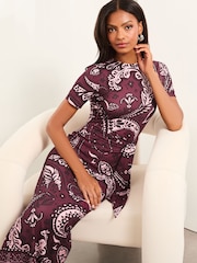 Lila - Lipsy, kurzärmeliges Maxikleid mit Bindeband an der Seite - Bild 2 von 4
