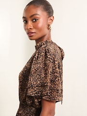 Lipsy Brown Petite Animal Printed Short Sleeve Mini Dress - Image 3 of 4