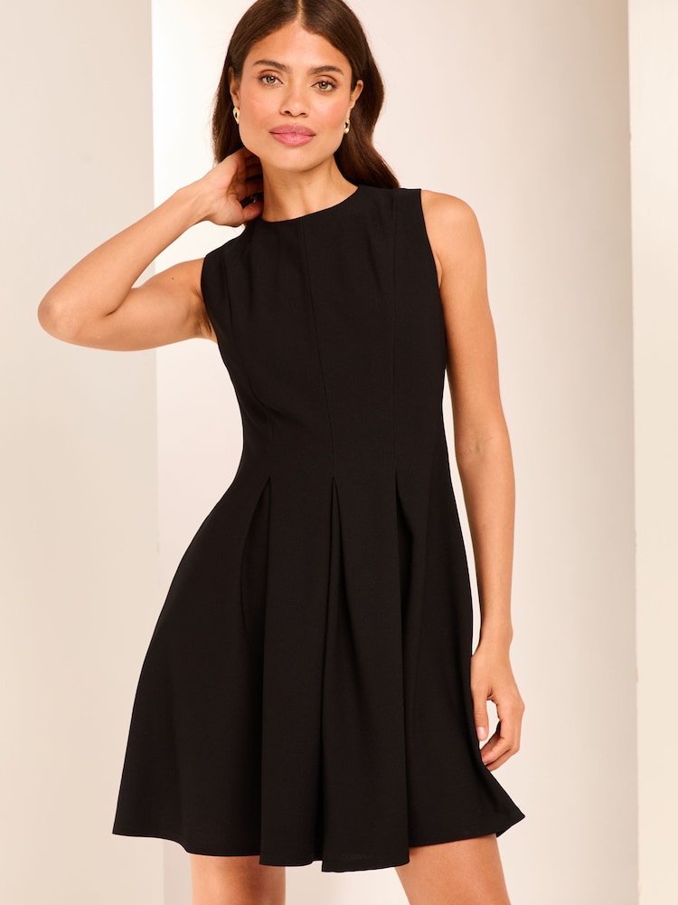 Lipsy Black Sleeveless Pleated Skater Mini Dress - Image 1 of 4