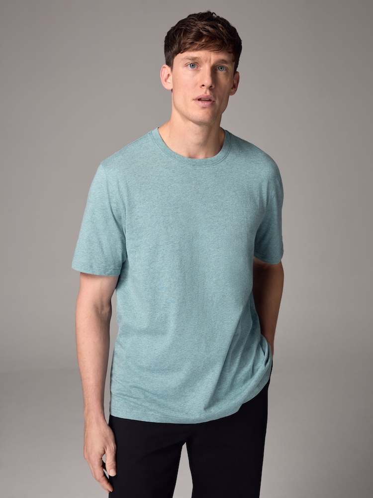 Sage Green Marl Regular Fit Essential Crew Neck Cotton T-Shirt - Image 1 of 7 Sage Green Marl Regular Fit Essential Crew Neck Cotton T-Shirt - Image 1 of 7
