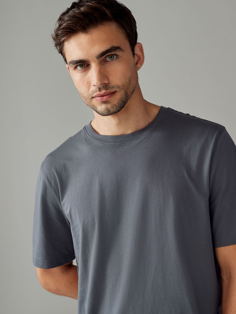 Schiefergrau - Reguläre Passform - Essential Rundhals-T-Shirt aus Baumwolle - Image 4 of 7
