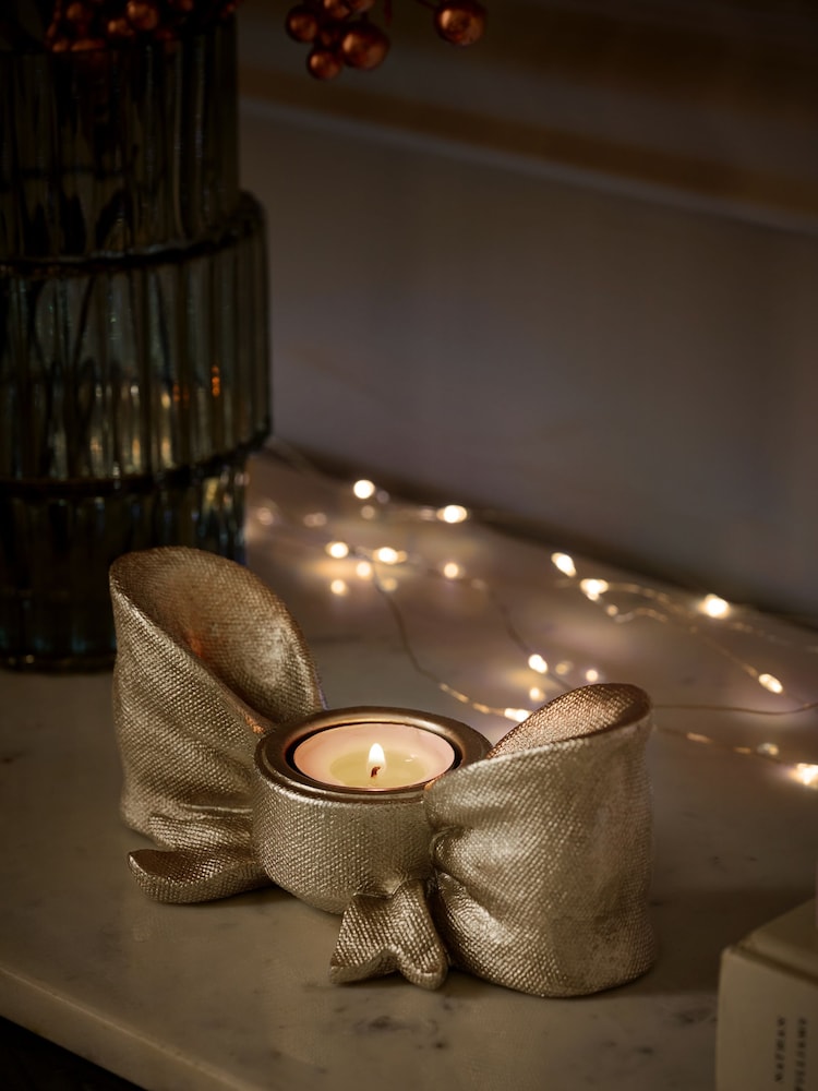 Gold Bow Tea Light Candle Holder - Image 2 of 6