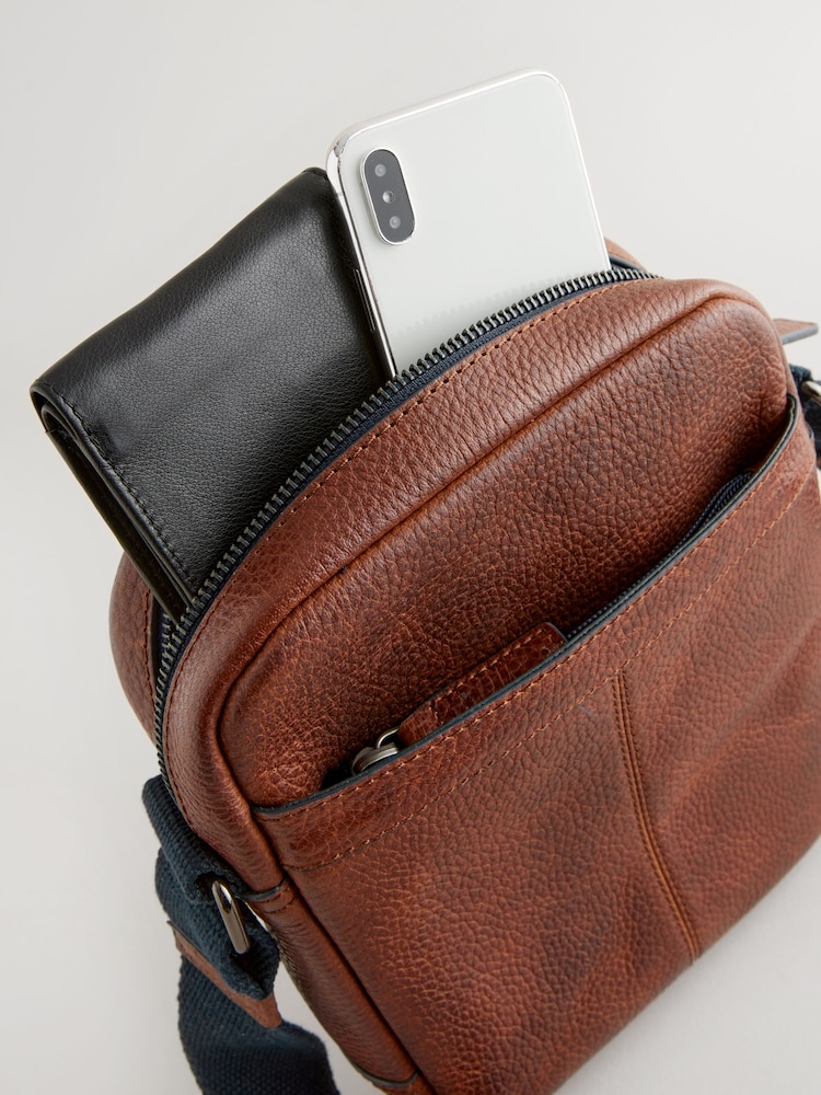 Brown Leather Cross-Body Bag - Image 7 of 7