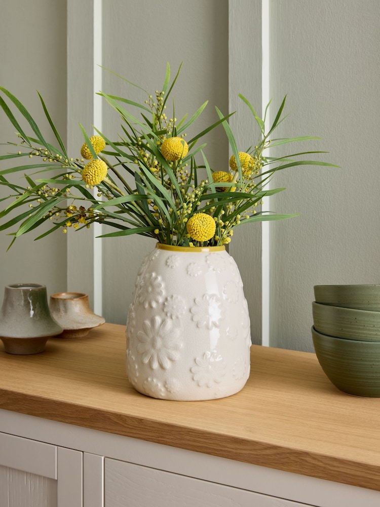 Cream Daisy Embossed Ceramic Vase - Image 1 of 4