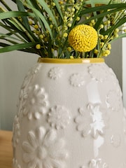Cream Daisy Embossed Ceramic Vase - Image 2 of 4
