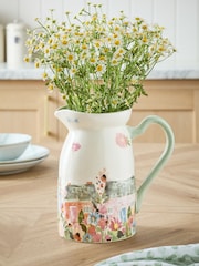 White/Pink House Scene Jug Vase - Image 1 of 7