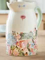 White/Pink House Scene Jug Vase - Image 2 of 7