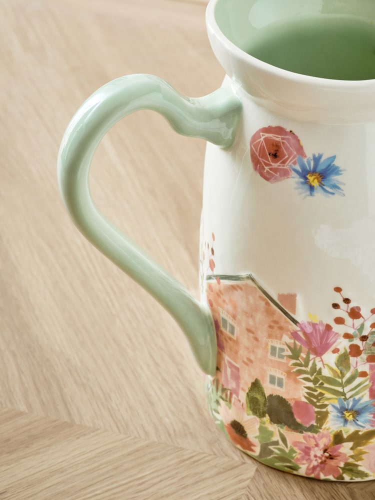 White/Pink House Scene Jug Vase - Image 3 of 7