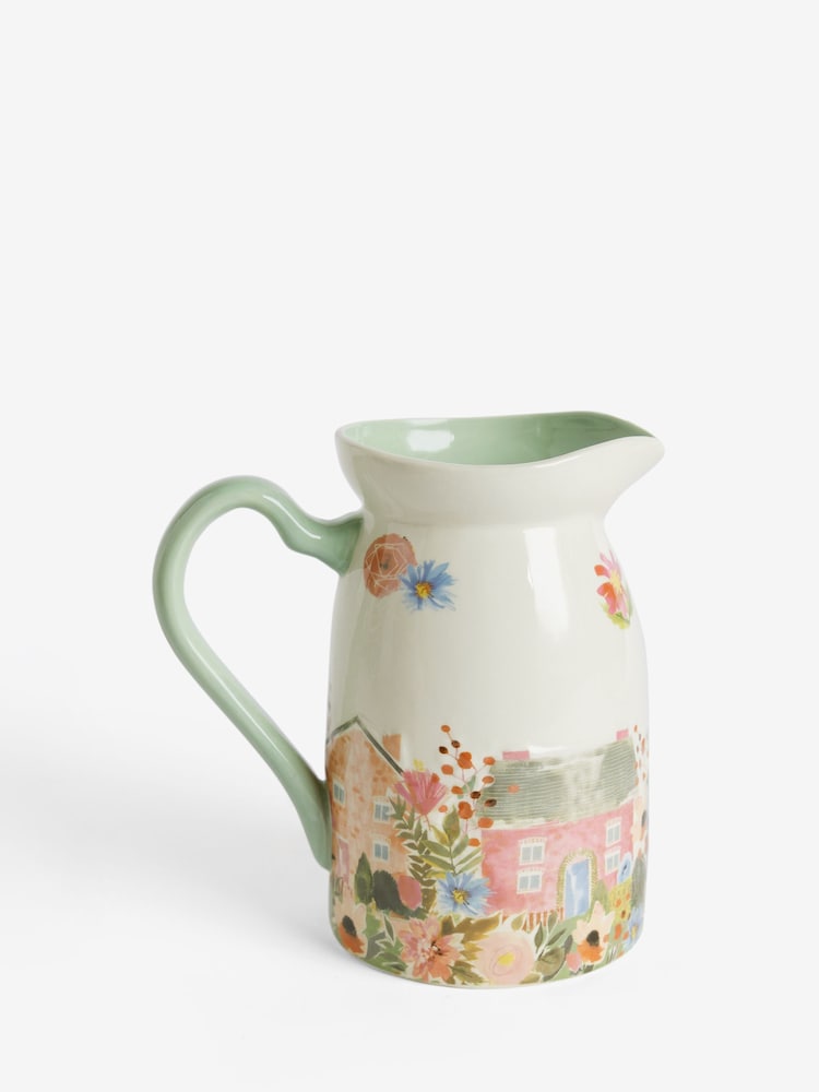 White/Pink House Scene Jug Vase - Image 4 of 7