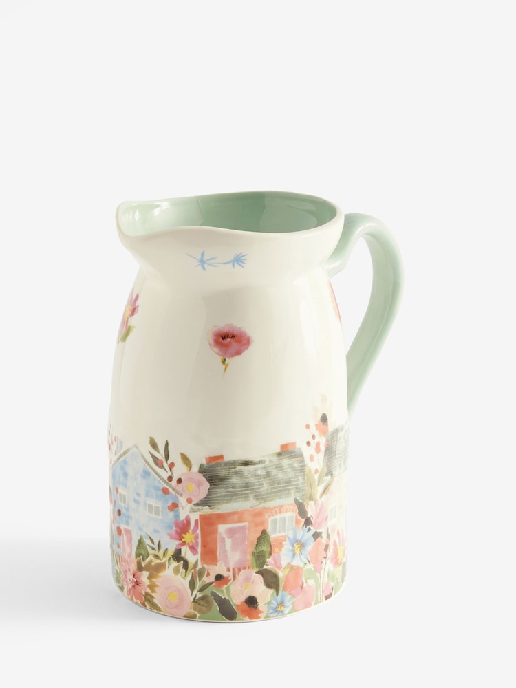 White/Pink House Scene Jug Vase - Image 5 of 7