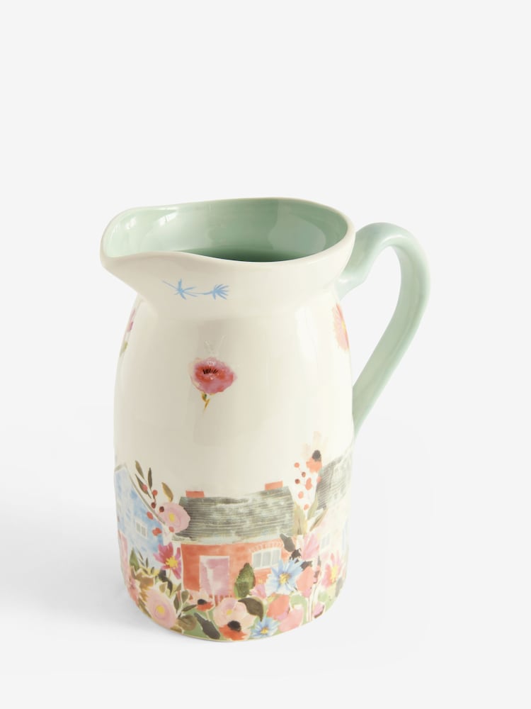 White/Pink House Scene Jug Vase - Image 6 of 7