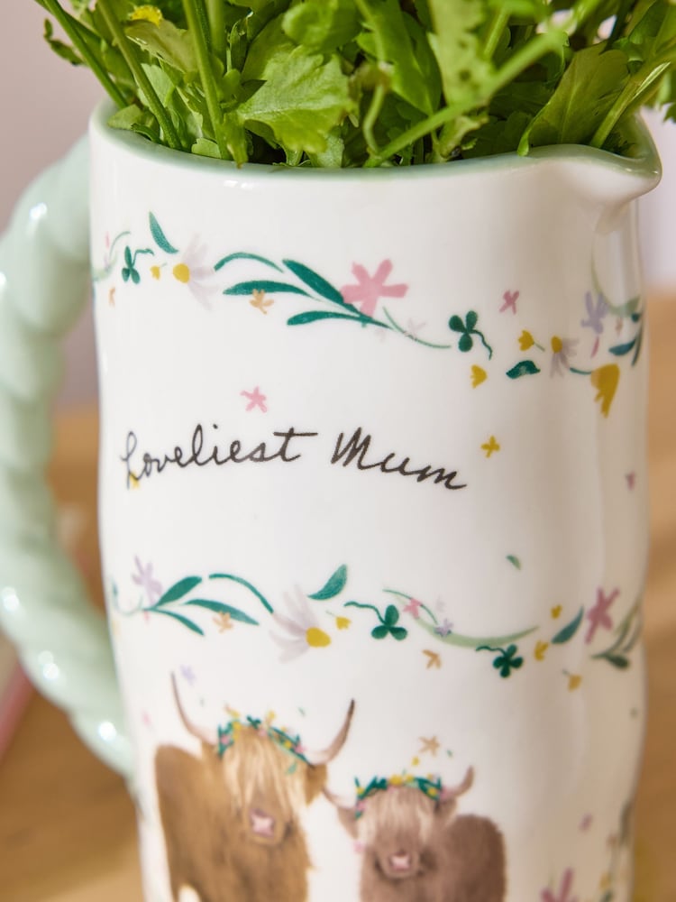 White Hamish the Highland Cow Loveliest Mum Ceramic Jug Vase - Image 2 of 4 White Hamish the Highland Cow Loveliest Mum Ceramic Jug Vase - Image 2 of 4