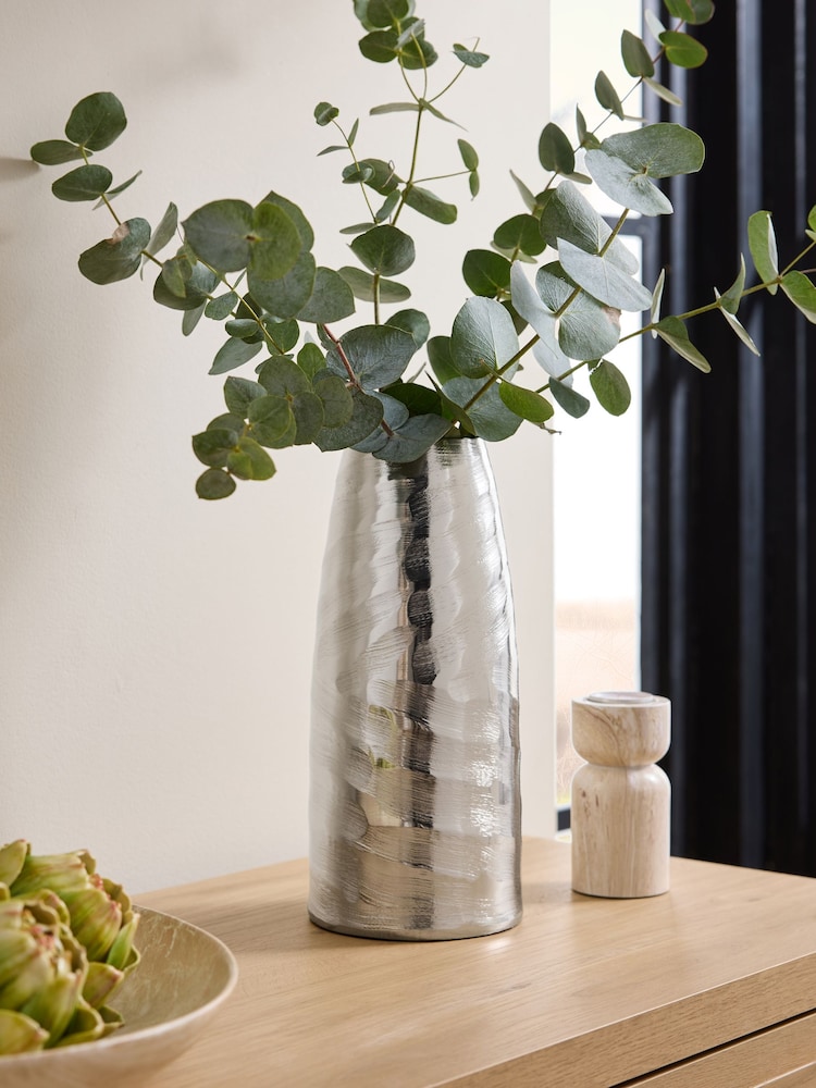 Silver Medium Metal Textured Vase - Image 1 of 4