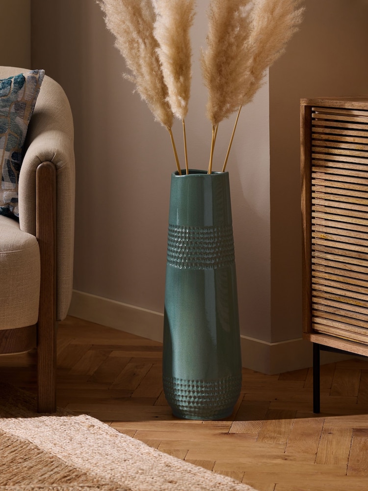 Blue XL Embossed Ceramic Vase - Image 1 of 4