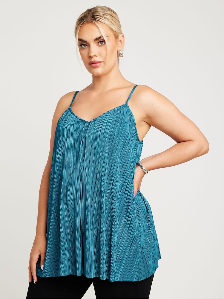 Yours Curve Blue Plisse Cami Top - Image 1 of 4