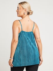 Yours Curve Blue Plisse Cami Top - Image 2 of 4