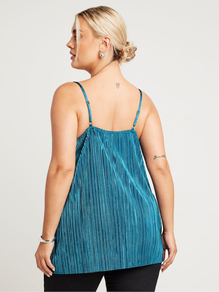 Yours Curve Blue Plisse Cami Top - Image 2 of 4