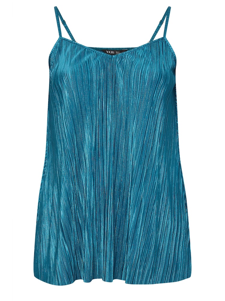 Yours Curve Blue Plisse Cami Top - Image 4 of 4