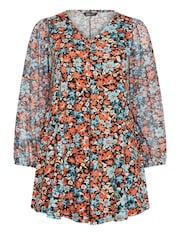 Yours Curve Red Floral Mesh Sleeve Top - Image 5 of 5