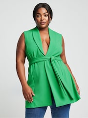 Yours Curve Green LIMITED COLLECTION Curve Natural Brown Sleeveless Blazer - Image 1 of 6