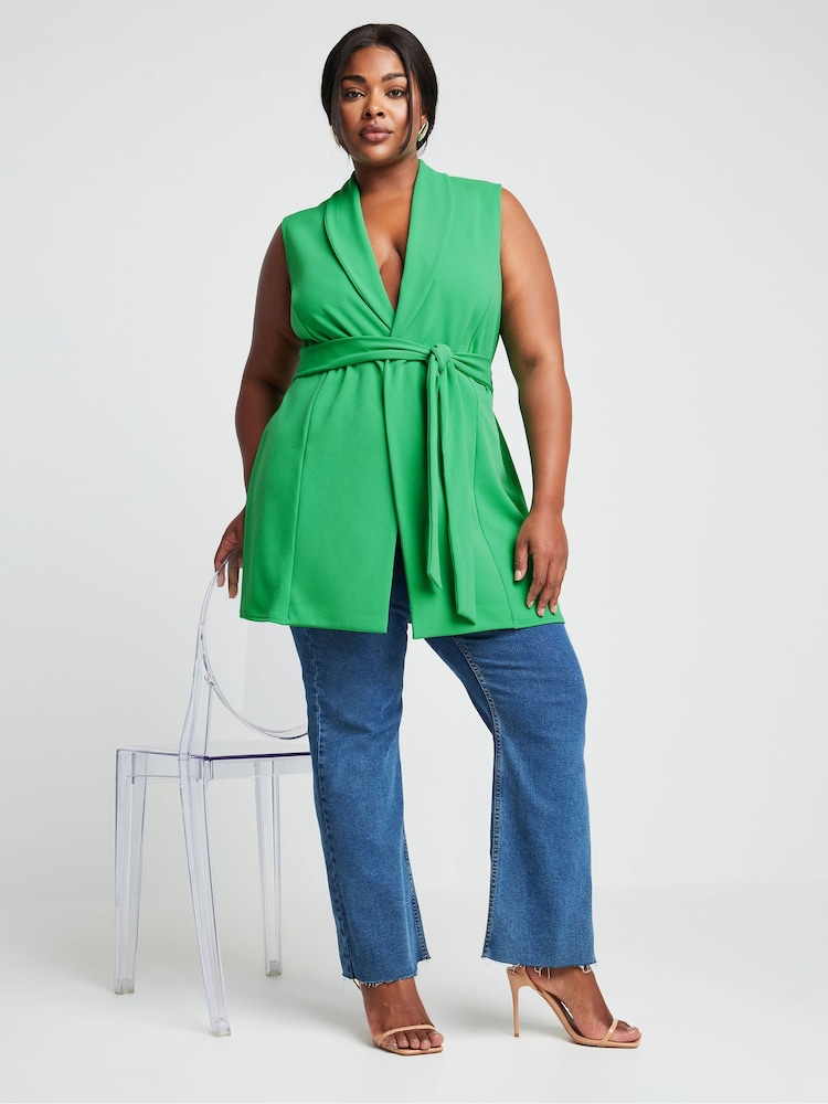 Yours Curve Green LIMITED COLLECTION Curve Natural Brown Sleeveless Blazer - Image 2 of 6 Yours Curve Green LIMITED COLLECTION Curve Natural Brown Sleeveless Blazer - Image 2 of 6