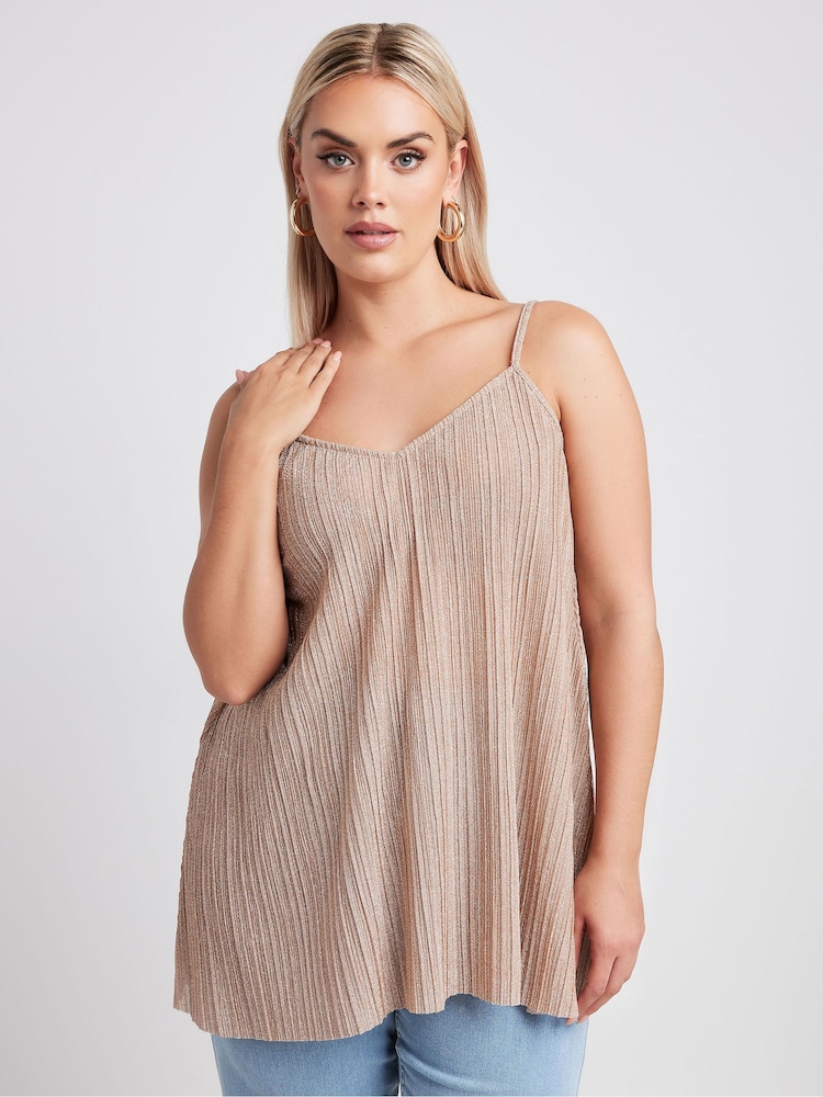 Yours Curve Pink Limited Collection Metallic Plisse Cami Top - Image 1 of 5