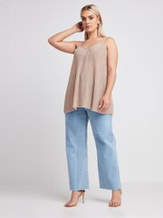Yours Curve Pink Limited Collection Metallic Plisse Cami Top - Image 2 of 5