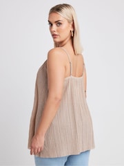 Yours Curve Pink Limited Collection Metallic Plisse Cami Top - Image 3 of 5