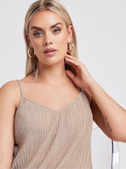 Yours Curve Pink Limited Collection Metallic Plisse Cami Top - Image 4 of 5
