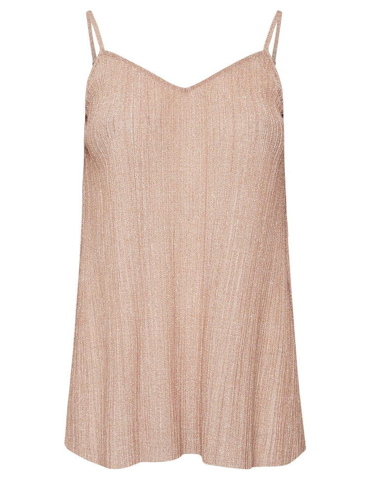 Yours Curve Pink Limited Collection Metallic Plisse Cami Top - Image 5 of 5