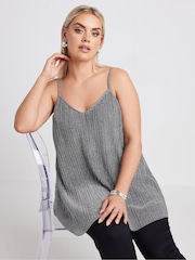 Yours Curve Silver Limited Collection Metallic Plisse Cami Top - Image 1 of 5