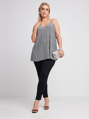 Yours Curve Silver Limited Collection Metallic Plisse Cami Top - Image 2 of 5
