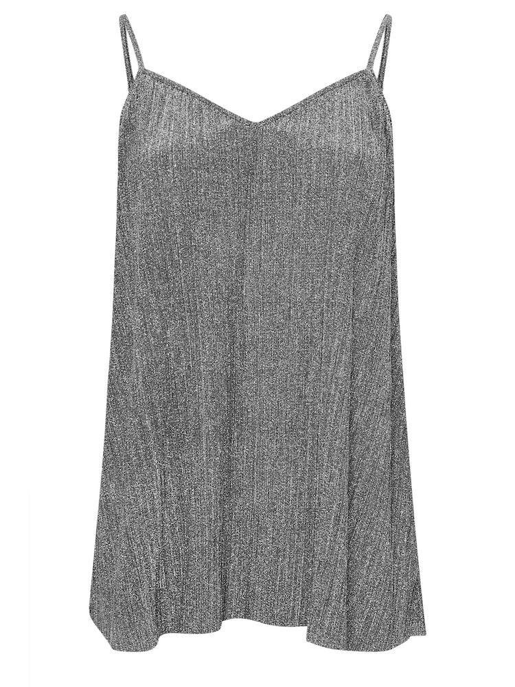 Yours Curve Silver Limited Collection Metallic Plisse Cami Top - Image 5 of 5
