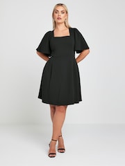 Yours Curve Black LIMITED COLLECTION Curve Black Angel Sleeve Mini Dress - Image 1 of 6