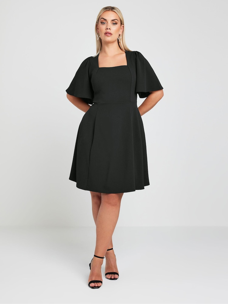 Yours Curve Black LIMITED COLLECTION Curve Black Angel Sleeve Mini Dress - Image 1 of 6