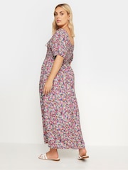 Yours Curve Pink Maxi Shirred Square Neck Dress - Image 4 of 5