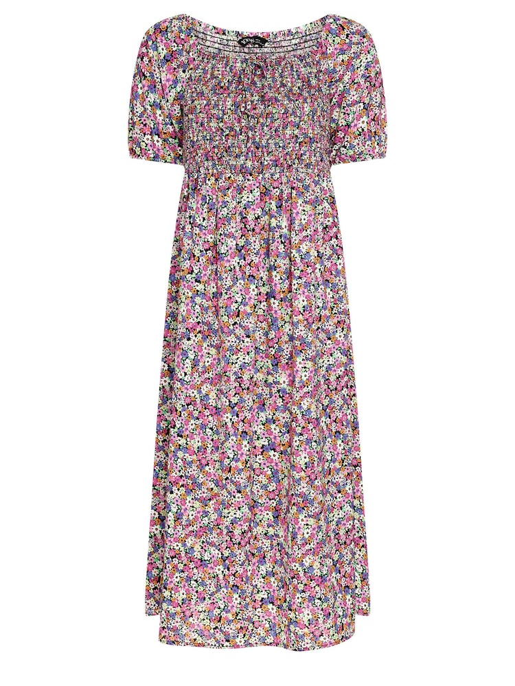 Yours Curve Pink Maxi Shirred Square Neck Dress - Image 5 of 5