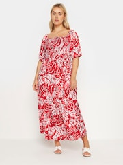 Yours Curve Red Maxi Shirred Square Neck Dress - Image 2 of 5