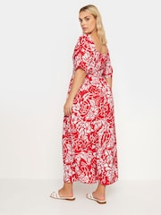 Yours Curve Red Maxi Shirred Square Neck Dress - Image 4 of 5