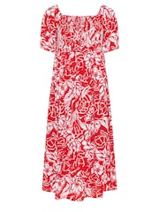 Yours Curve Red Maxi Shirred Square Neck Dress - Image 5 of 5