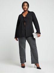 Yours Curve Black LIMITED COLLECTION  Bow Front Split Sleeve Top - Image 2 of 5