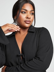 Yours Curve Black LIMITED COLLECTION  Bow Front Split Sleeve Top - Image 4 of 5
