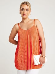 Yours Curve Orange Plisse Cami Top - Image 1 of 5