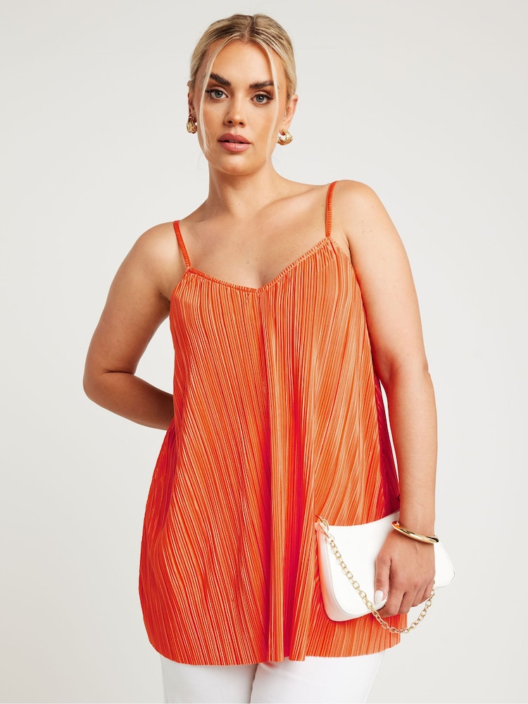 Yours Curve Orange Plisse Cami Top - Image 1 of 5